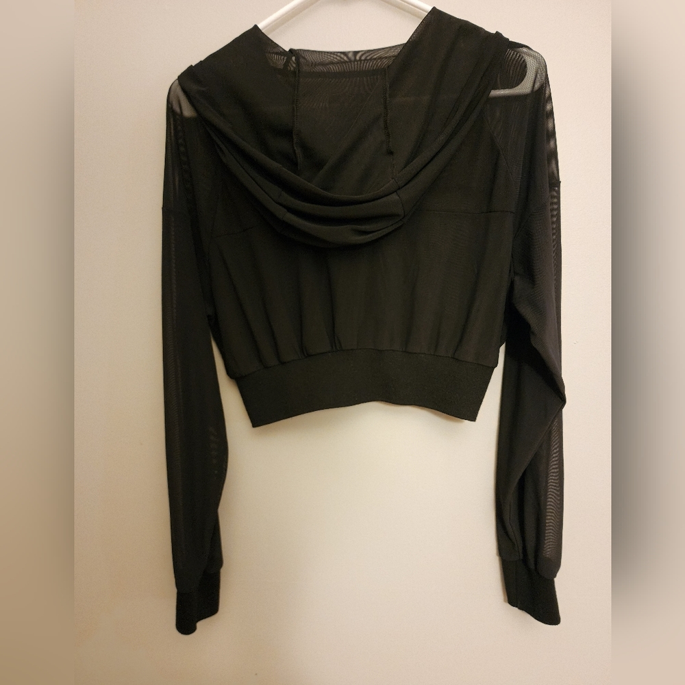 Forever 21 Black Mesh Net Zip-Up Crop Top Cropped… - image 4